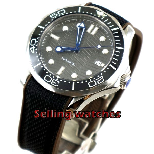 

luxury 41mm men's watch navy grey dial super luminous sapphire ceramic bezel automatic movement men, Slivery;brown