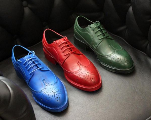 

dress shoes red blue green mens handmade genuine leather borgues oxfords lace up man retro fashion sapatos hombre, Black