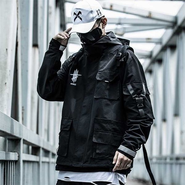 

11 bybb's dark dark reflective cargo jackets coat men streetwear tactical function pullover multi-pocket hoody windbreaker coats 211214, Black;brown