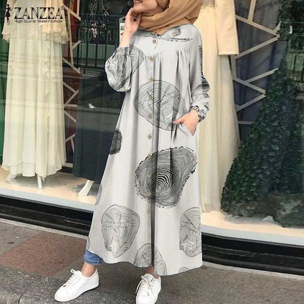 

women's blouses & shirts zanzea women muslim vintage dress islamic kaftan long sleeve robe casual print dresses maxi abaya hijab z, White