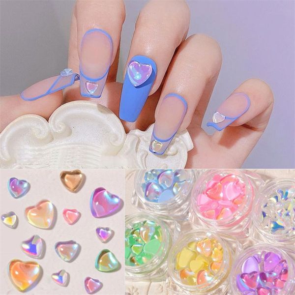 

nail art decorations 20pcs/box candy colors heart rhinestones for nails crystals strass charms mixed size rhinestone set, Silver;gold