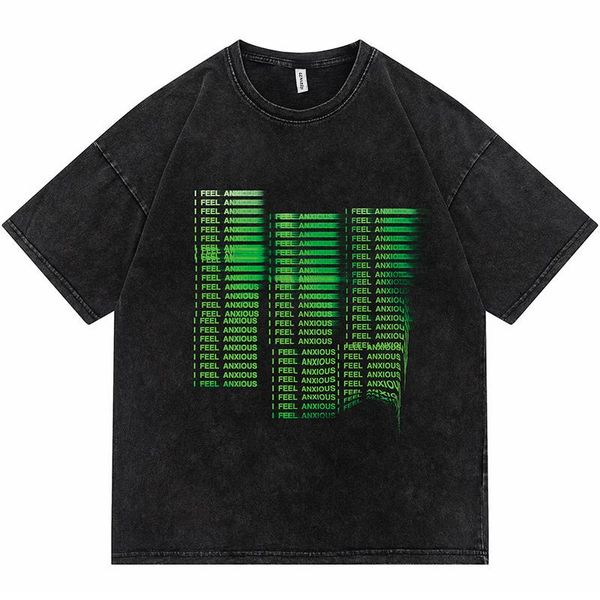 Erkek T-Shirt Yaz Erkekler Hip Hop Yıkanmış Kısa Kollu Tişörtleri Streetwear Illusion Mektup Baskı T-Shirt Harajuku Pamuk Hispter Rahat Tops t