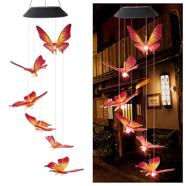 

solar lamps led wind chime crystal ball butterfly light garland waterproof hanging wedding for home garden decoration