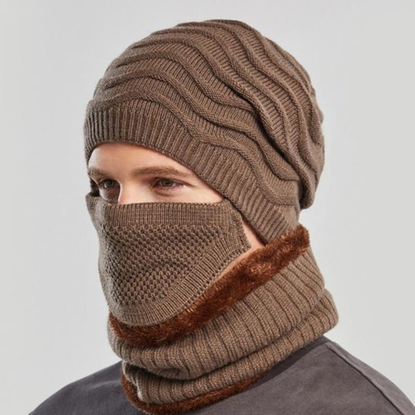 

Hats, Scarves & Gloves Sets Three-Piece Knitted Hats Scarf Set Autumn Winter Warm Fashion Gilr Hat Boy Cap Thick Wool Solid Color, Blue;gray