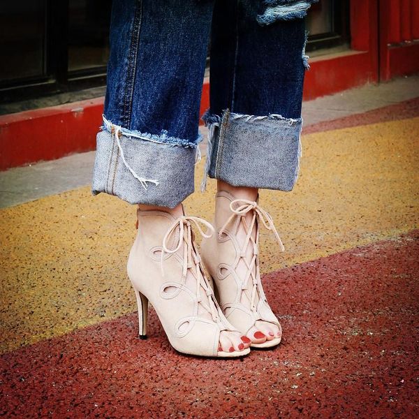 

summer sandals cross tied lacing gladiator thin high heels shoes beige black peep toe cow suede ladies woman