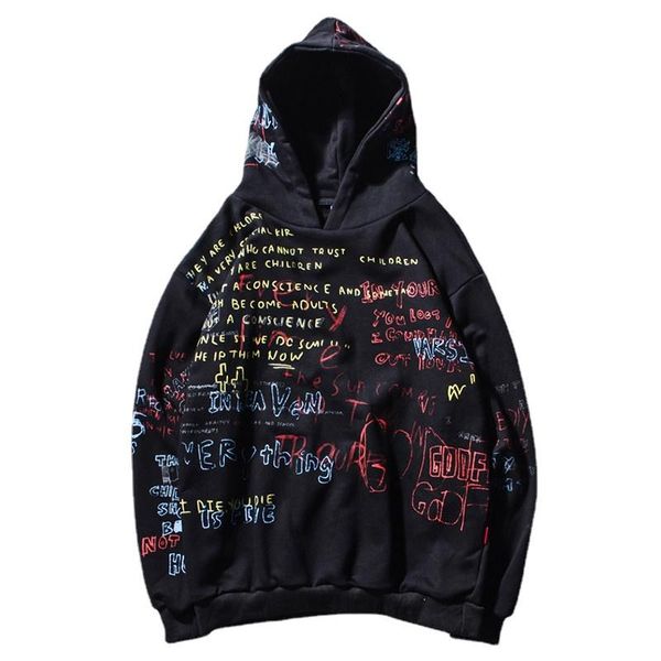 

men's hoodies & sweatshirts harajuku graffiti hoodie sweatshirt mens hip hop pullover streetwear casual fashion clothes hipster autumn, Black
