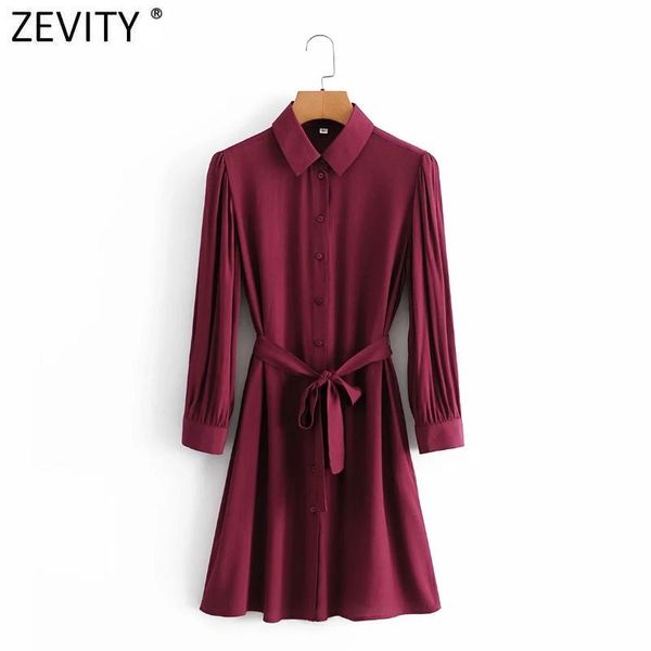 

zevity women vintage solid color breasted sashes shirt dress office ladies three quarter sleeve chic business vestido ds4758 casual dresses, Black;gray