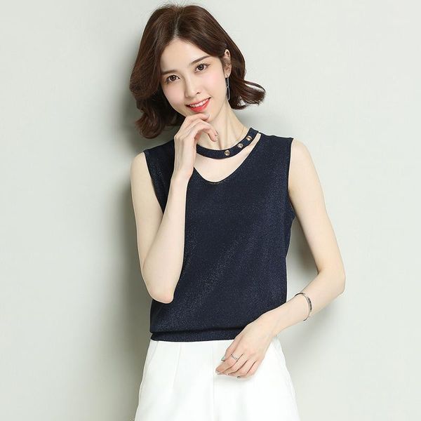 

gkfnmt 2021 lurex knitted women fashion summer camisole crop knitting vest v-neck blouse casual tank women's sweaters, White;black