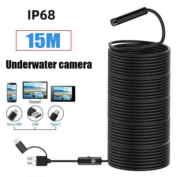 

cameras 15m car endoscope 8mm flexible inspection camera usb c hd industrial endoscopy ip68 borescope engine video for android phone pc
