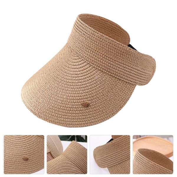 

cycling caps & masks 1pc straw weaving visor beach riding travel summer sun hat, Black