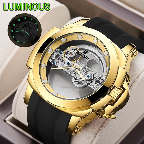 

wristwatches luminous men watch business big dial mens mechanical watches automatic tourbillon skeleton sapphire crystal wristwatch 2021, Slivery;brown