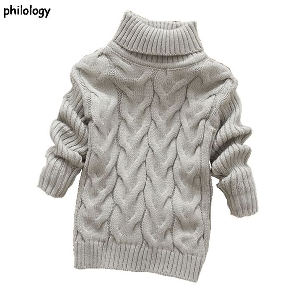 

philology 2t-8t pure color winter boy girl kid thick knitted bottoming turtleneck shirts solid high collar pullover sweater 211104, Blue