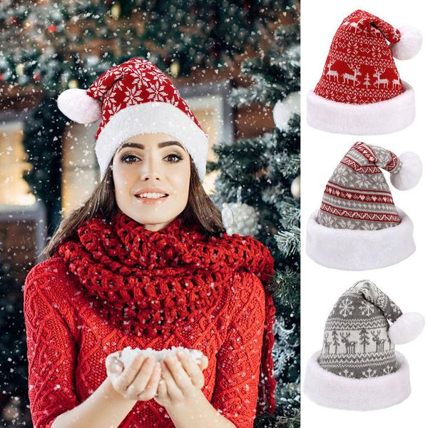 

elegant christmas hat snowflake deer knitted woolen flannel soft warm christmas hat natal navidad natale hat xmas gift, Blue;gray