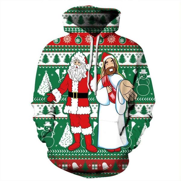 

Christmas Two old men pattern men s 3D printing hoodie visual impact party top punk gothic round neck high quality sweater hoodie, Black