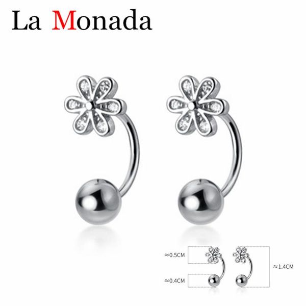 

zircon flower screw back stud earrings for women girl silver 925 minimalist fine in jewelry, Golden;silver