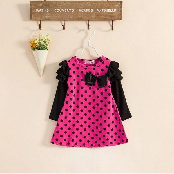 

girl's dresses 2021 girls fashion autumn long sleeve dots pattern patchwork clothing with cute bow spring children costumes, Red;yellow