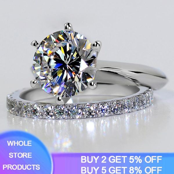 

cluster rings amazing luxury 1.5 ct lab diamond weeding ring set solid 925 silver wedding for women band jewelry stackable, Golden;silver