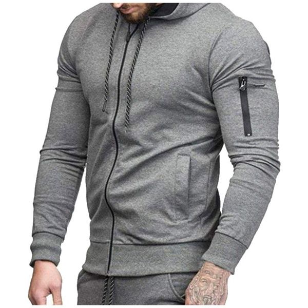 

men's hoodies & sweatshirts slim casual cardigan zipper sports hooded sweater drawstring pocket simple solid color autumn, Black