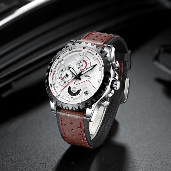 

wristwatches nibosi 2021 fashion men watches calendar sports chronograph quartz clock male wristwatch relogio masculino, Slivery;brown
