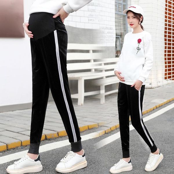 

maternity bottoms 187# pants spring autumn side strip casual loose comfy belly support elastic waist trousers, White