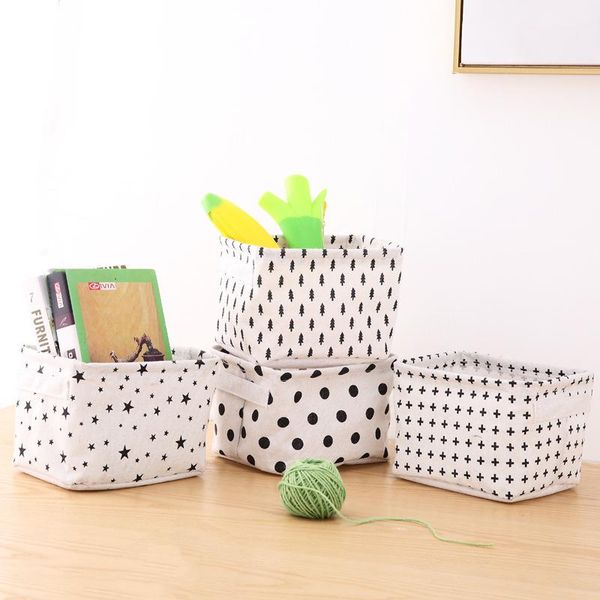 

storage baskets mini foldable sundries basket cute printing cosmetics container cotton linen socks deskorganizer