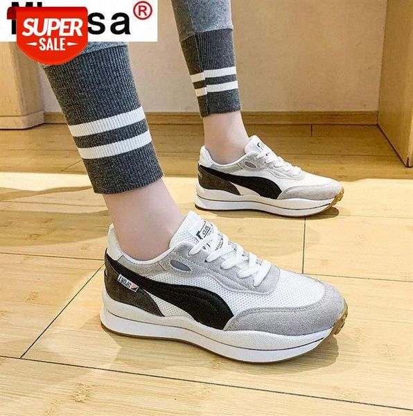 

2021 new spring women's thick-soled high-rise casual shoes lace-up comfortable sneakers low-heeled vulcanized #nv7p