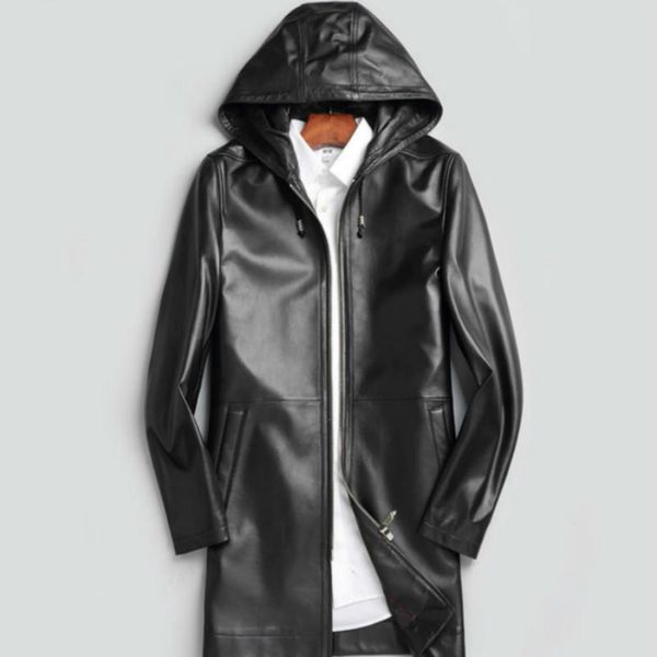 

men's leather & faux genuine jacket real sheepskin men spring autumn windbreaker coats veste cuir homme 6173 yy372, Black