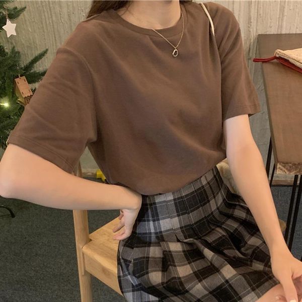 

women casual t shirt summer solid o-neck tee short sleeve chic t-shirt female tshirt harajuku women's, White