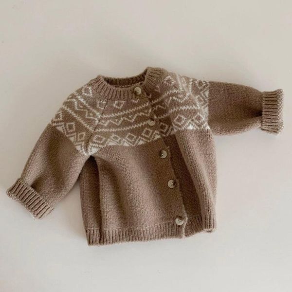 

pullover 2021 winter thicken warm baby sweater fashion vintage print knit cardigan coat girl knitted clothes cotton kids, Blue