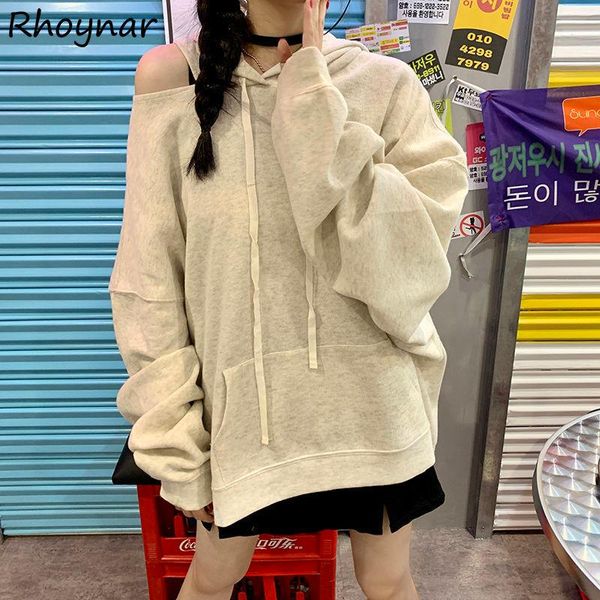 

women's hoodies & sweatshirts women design leisure korean style all-match solid cozy off-shoulder est bf mujer soft female clothing ret, Black