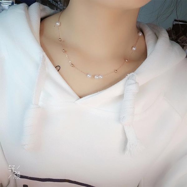 

pendant necklaces pearl titanium steel necklace female rose gold jewelry elegant simple fresh water starry gift for girlfriend, Silver