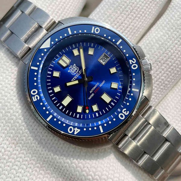 

steeldive 1970t mens diver watch pt5000 automatic mechanical swiss c3 super luminous 200m waterproof stainless steel watches, Silver