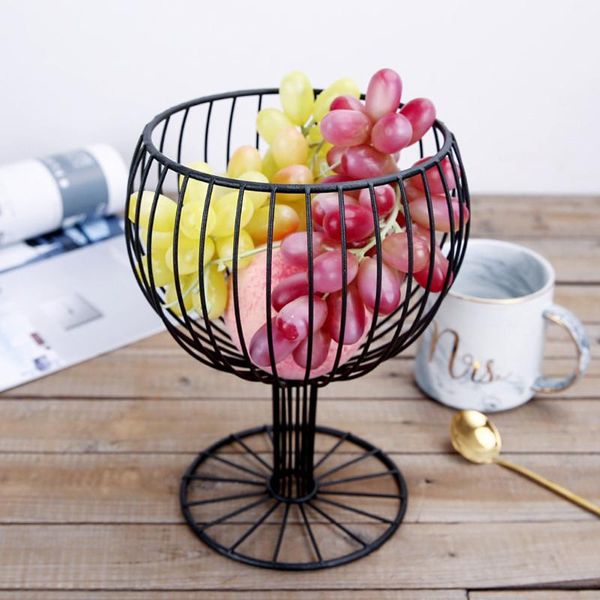 

creative wine glass wrought iron snack storage basket tray dessert fruit for home table decor party tray#/30 baskets