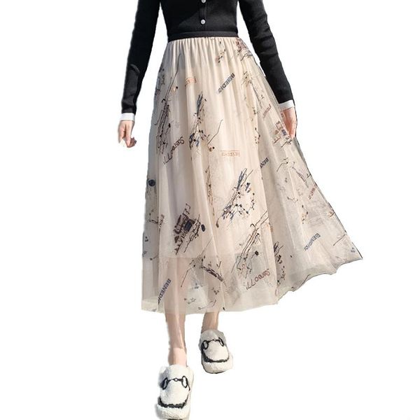 

skirts all seasons can wear women elegant high waist slim long skirt quality fashion embroidery designer runway mesh, Black