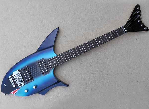 Mavi Köpekbalığı Şekli Elektro Gitar Floyd Gül, Gülağacı Klavye, Humbuckers Pickups