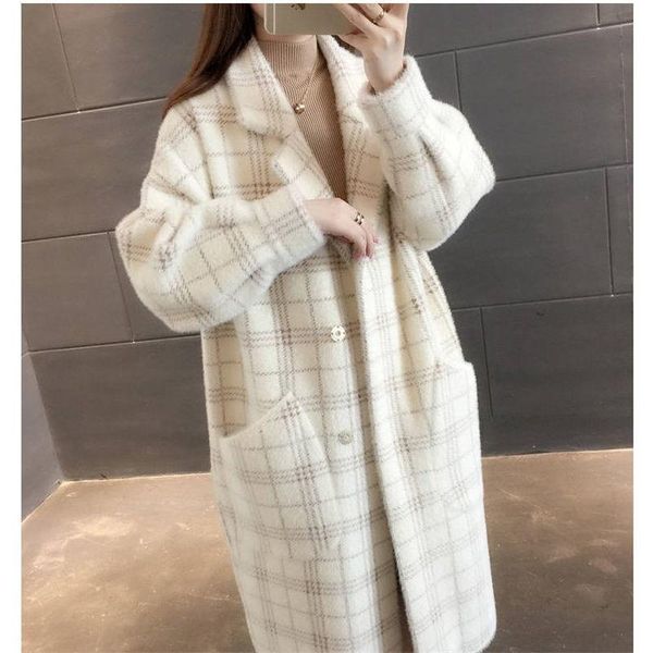 

women's wool & blends imitation mink velvet fall/winter cardigan coat padded large size medium long jacket hooded outerwear, Black