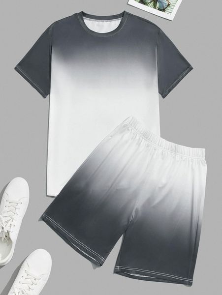 

men ombre elastic waist pj set 98aq#, Black;brown