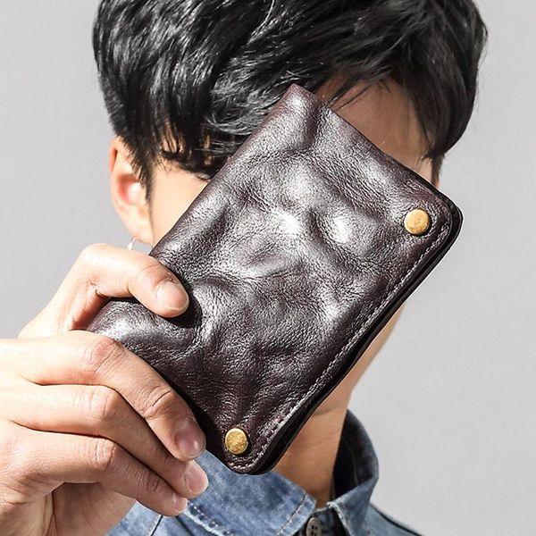 

wallets men's short leather vintage wallet, vertical snap button wallet, Red;black