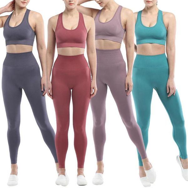 

two piece dress 2021 women sporty convenience seamless tracksuit bra high waist long leggings breathable running outfits comfortable, White
