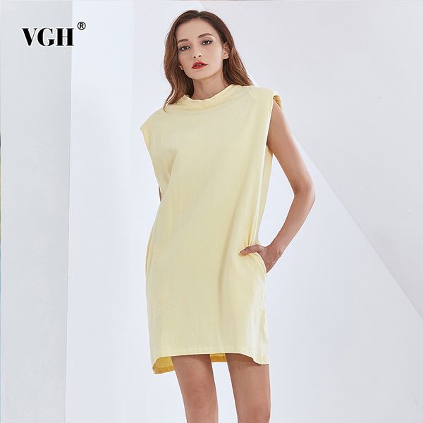 

vgh multicolor dresses for female sleeveless o neck loose pure color plus size women's casual dress fashion tide new 210421, Black;gray