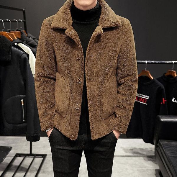 

men's jackets autumn and winter lambs fluffy coat for men with thick cashmere fur one-piece jacket on both sides, Black;brown