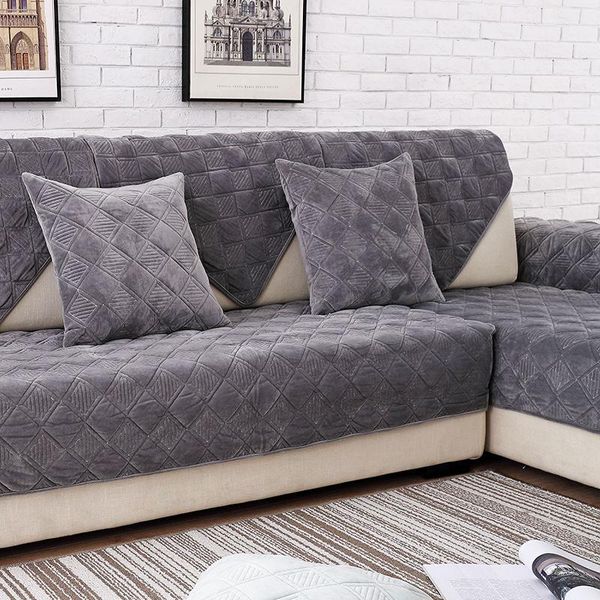 

chair covers short plush grey color sofa towel european brief thicken quilted cover slip resistant couch for living room