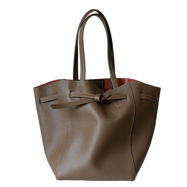 

evening bags large capacity drawstring knot tote bag leather shopping fine grain calf handbag wing