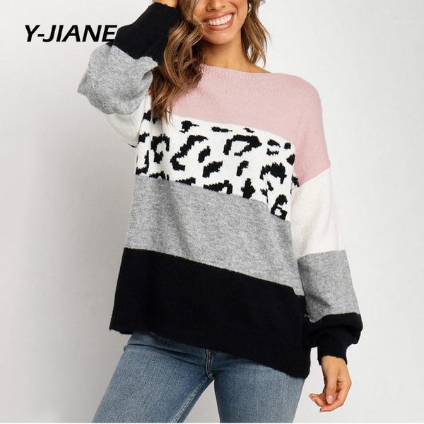 

womens sweaters loose casual knitted autumn winter leopard patchwork knit pullover women clothing #g3 women's, White;black