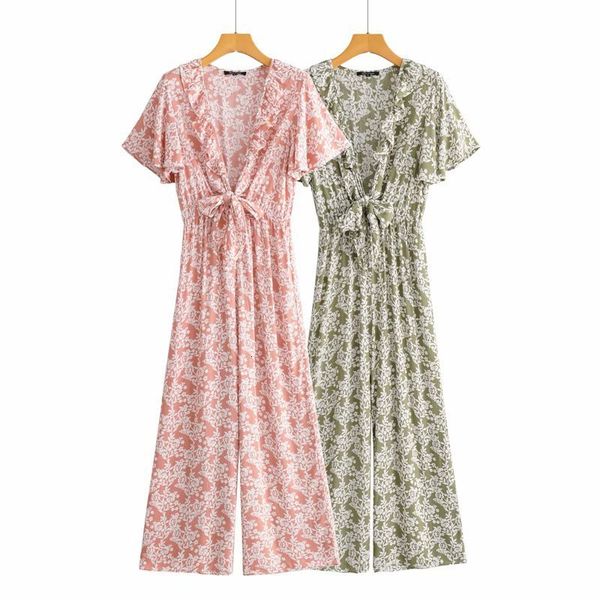 

women's jumpsuits & rompers women boho v-neck front ruffles spring summer chic bohemian floral print cotton playsuits holiday, Black;white