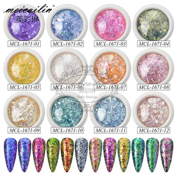 

nail glitter 12 color/set chameleon sequins holographic rinbow yunjin powder dust dazzling transparent manicure decorations, Silver;gold