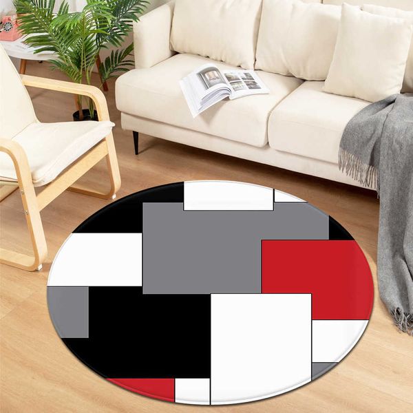 Modern Round Tapete Crianças Quarto Bedside Esteira Sala de Estar Cadeira Grande Casa Início Decorativo Anti-Slip Rugs 210626