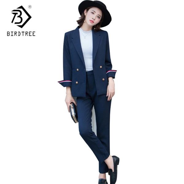 

women's suits & blazers 2021 fashion women business pant formal office work double-breasted slim long-sleeve blazer and pants trousers, White;black