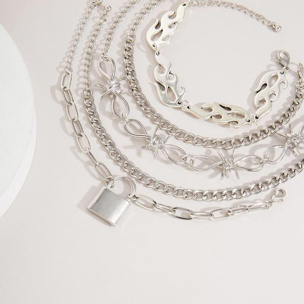 

link, chain drop personality alloy bow knot rope flame shape bracelet with lock cross set jewelry fo love gift, Black