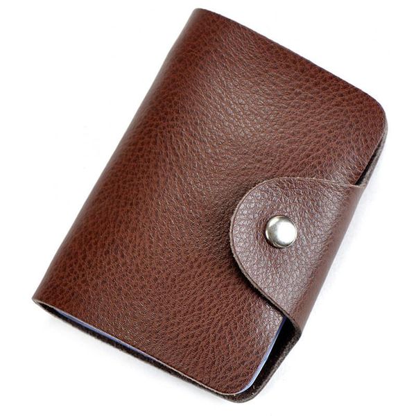 

genuine leather holder large capacity cowhide id name bank card case 26 holders business, Brown;gray